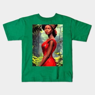 Safari Queen: Majestic African Woman in Red Feather Robe Kids T-Shirt